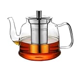 1600ML Teekanne Glas mit Siebeinsatz, CMXING Teekanne mit herausnehmbarem Teesieb aus Edelstahl, Borosilikatglas Teeservice für Schwarzen Tee, Grüner Tee