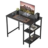 CubiCubi Schreibtisch, Computertisch mit 2 Ablagen auf der rechten oder linken Seite, 90 x 48 cm PC Tisch, Bürotisch fürs Büro Wohnzimmer, Stabil Stahlgestell Industrie-Design, Schwarz
