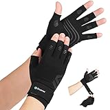 Duerer Arthritis-Kompressionshandschuhe mit Riemen, Damen Herren für RSI, Karpaltunnel, Rheuma, Sehnenscheidenentzündung, Handschmerzen, Handstütze. Fingerlose Handschuhe für Computer (Schwarz, M)