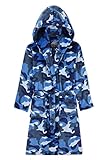 CityComfort Morgenmantel Kinder, Frottee Camouflage Kinderbademantel Junge, Fleece Morgenmantel Mädchen mit Kapuze, Weich Plüsch Army Robe Teenager, Geschenk Junge (Blau Tarnung, 7-8 Jahre)