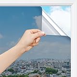 rabbitgoo Sonnenschutzfolie Fenster Innen & Außen Silber 44,5x200cm, Spiegelfolie Fenster Sichtschutz Fensterfolie Sonnenschutz Hitzeschutzfolie UV Schutzfolie Einseitig Blickdicht Wärmeschutzfolie