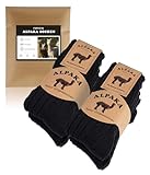 FORVEVO 4 Paar Alpaka Socken Herren 43-46, Wollsocken Damen, Warme Wintersocken mit Alpakawolle, Thermo Flauschig Stricksocken für Alltäglich, Outdoor, Wandern(Schwarz)