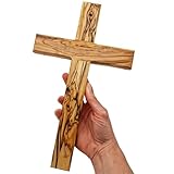 Lunexus Olivenholz Kreuz 30 cm - Handgefertigt in Bethlehem - Gesegnet mit Weihezertifikat Christliches Wandkreuz - Geschenk zur Taufe, Kommunion, Firmung - Kreuz Holz für Wand & Deko