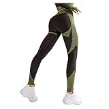 Damen Leggins Hautfarben Taille, Workout-Leggings, strukturierte Booty-Strumpfhose Regenbogen Hose Damen (Green, L)