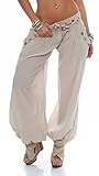 Malito - Damen Haremshose - Leichte Stoffhose aus Baumwolle - Bequeme Hippie Sommerhose für warme Tage - Aladinhose/Pumphose 3417 (Beige)