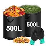 2X 500L Gartenabfallsack, Wiederverwendbare Gartensäcke mit Griffen, Selbststehend, Wasserdicht, Gartensack, Laubsäcke Faltbar inkl.Handschuhe, Laubsäcke Groß Stabil,für Gartenabfälle und Grünschnitt