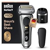 Braun Series 9 Pro+ Rasierer Herren Elektrisch, Elektrorasierer mit 5+1 Ultradünnen Präzisionsklingen, Rasierapparat ProTrimmer & Reinigungsstation, 60 Min Laufzeit, Made in Germany, 9567cc, Silber