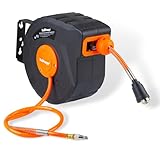 Druckluftschlauch Aufroller Druckluft Schlauchaufroller Schlauchtrommel mit Standard-Schnellkupplung NW 7,2-1/4 Zoll mit Wandhalterung und Automatik Auf- und Abrollfunktion - 'DSA-010' - 10 Meter