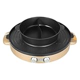 Elektrische Hot Pots,Hot Pot mit Grill,2200W Hot Pot Elektrischer,2 in 1 Hotpot und Raclette grill,rauchfrei,Heizelement aus Edelstahl,Fondue und Barbecue zu Hause,für Simmer,Kochen,Braten,Gold