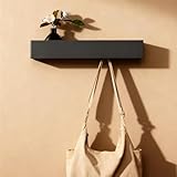 WJUAN 43,5cm Wandgarderobe mit Ablage, Moderne Garderobenleiste mit 5 Verdeckten Kleiderhaken, Schwarz Garderobe Wand für Flur, Schlafzimmer & Wohnzimmer, Jackenhalter Wand