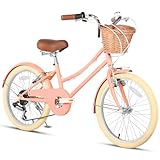 Glerc Missy 20' Zoll Mädchen Cruiser Kinder Fahrrad 6-Gang Teen Hybrid City Fahrrad für Jugend Alter 6 7 8 9 10 11 12 Jahre alt mit Weidenkorb & Leichtgewicht, Pfirsich