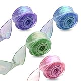 Seidenband, 4 Rollen 4CMX 9M Organzaband 4 Farben Schleifenband Farbiges Dekoband für Basteln Geschenkbandschleifen Hochzeit(Blau Grün Lila Rosa)