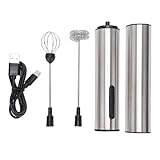 Greensen Wiederaufladbarer Milchschäumer, Wiederaufladbarer Elektrischer Schneebesen USB Handheld Milchschäumer Edelstahl Tragbarer Getränkemixer mit 800mAh Akku für Kaffee Backen Kochen