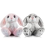 My OLi Kuscheltiere Osterhase 2 Stück Plüsch Hase 18cm Floppy Ohren Sitting Stofftier Hase Ostergeschenke für Kinder Babys Jungen Mädchen, Grau & Rosa Farbe