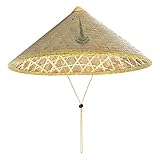 Asiatischer Sonnenhut, Strohhutdesign, Traditioneller Bastschirm | Chinesischer Reishut, Luftiger Vintage Sonnenhut Mit Kordel Für Draußen, Wandern, Küste, Touren Und Ferien 14,17 Zoll