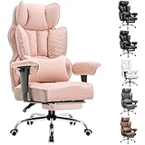 COMHOMA Gaming Stuhl, ergonomischer Bürostuhl, Schreibtischstuhl mit verstellbare Armlehnen, Taschenfederkern-Lendenwirbelstütze für große und hohe Personen, 150 kg, breiter Sitzfläche, rosa