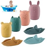 7er Set Badewannenspielzeug, Badespielzeug Baby Silikon Badetiere Badewanne Badewal Wasserspielzeug Spritztiere Weihnachten Geschenke für Babys Kleinkinder Unisex(Bunt)