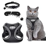 katzengeschirr mit Leine Ausbruchsicher,Verstellbares Katzen Geschirr,katzengeschirr Weichem Innenfutter und Atmungsaktivem Mesh mit Reflektierenden für Outdoor Training Gehen(Schwarz XS)