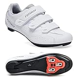 FOTGOAT Herren Fahrradschuhe für Damen, Rennradschuhe mit Stollen Kompatibel mit Peloton SPD ARC Look Delta Cleats, Unisex Fahrrad REIT Spin Schuhe Drinnen White EU 42