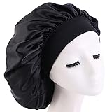 1 Stück Silk Bonnet,Seidenhaube Schlafhaube,Satin Haarhaube Bonnet,Schlafmütze Nachtmütze Haube Schlafen für lockiges Haar Schlafmütze Seide Kopfhaube-Black