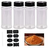 4 Stück Gewürzgläser, Gewürzdosen, Gewürzbehälter, Gewürzgläser mit Streueinsatz, Gewürzset, Gewürzgläser Rund, Gewürzgläser Klein, Kommt mit 12 Etiketten und 1 Marker