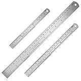 SUI-lim 3 Stücke Metall Lineal, Präzisions Doppelseitenskala Kante Stahllineal, Edelstahl Lineal für Engineering, Lehre und Büro 15cm/20cm/30cm