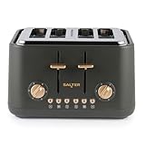 SALTER Pebble 4-Scheiben-Toaster – breiten Schlitzen, 6 Bräunungsstufen, selbstzentrierende Schlitz, herausnehmbares Krümelfach, Auftauen, Wiedererhitzen, Abbrechen-Funktion, Schwarzgrau