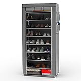 INTIRILIFE Faltschrank 170x58x28 cm in ASCH GRAU - mit Reißverschluss Stoffschrank Kleiderschrank Schuhregal mit 9 Ablagefächern - Camping Steckschrank Textil Garderobe