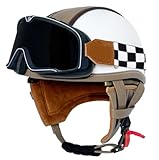 Jethelme Motorrad Offener Helm ECEDOT Zertifizierung Halbschalenhelm Braincap Motorradhelm Rollerhelm Für Erwachsene Männer Frauen Mit Schutzbrille Halbhelme 8,M:57-58CM
