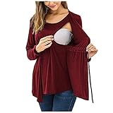 Damen Stillshirt Umstandsmode Langarm Stilltop Umstandsbluse Umstands T-Shirt Schwangere Nursing Tops O-Neck/V-Ausschnitt Umstandsmode Tshirt Schwangerschaft Maternity Tops O Damen Blusen (XXL)