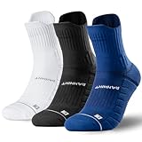 Rahhint 3 Paar Coolmax Quarter Kompressions Laufsocken Anti-Blasen Sportsocken Schweißableitend Kurze Socks für Herren Damen Crew-Socken mit TAB-Design und Fußgewölbeunterstützung