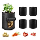 Ohiyoo Kartoffel Pflanzsack 5 Stück 10 Gallonen Kartoffel Pflanzsack, 38 L Pflanztaschen mit Sichtbarer Klappe und Griffen, Garten Pflanzbeutel für Gemüse, Kartoffel, Tomaten (10 Gallone, 38 L)