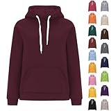 Hoodies für Damen, Übergröße, Sweatshirts, schwarzer Pullover, Basic-Langarm-Tops, lässig, trendiges T-Shirt, Bluse, Teenager, Mädchen, Kleidung mit Tasche, braun, L