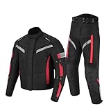 Profirst Global Wasserdichter Herren-Motorradanzug, 2-teilig, Motorradjacke und Hose, Cord, Schutzkleidung, CE-Panzer, wasserdichte Bekleidung Suit (Rot, L)