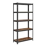 SONGMICS Standregal, Bücherregal, Lagerregal, 5 Ablagen, Küchenregal, Regal, 30 x 75 x 150 cm, bis 650 kg belastbar, verstellbare Ablagen, Industrie-Design, vintagebraun-schwarz GLR030B01