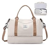 Reisetasche Damen Handgepäck Tasche Sporttasche Weekender Bag Schwimmtasche Wasserdicht Travel Bag Duffle Bag Fitnesstasche Trainingstasche Krankenhaustasche mit Schuhfach,A11-Beige Braun