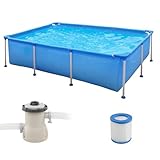 COSTWAY Pool-Set mit Filterpumpe, 258 x 179 cm, Aufstellpool rechteckig, Swimmingpool Komplettset, Swimming Pool für Garten