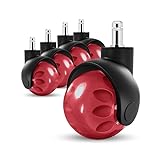 5 cm, PU-Möbelrad, leises Gummi, Lenkrollen, Dreh- und Stuhlrollen, Bürostuhlrollen, geeignet für glatte Böden, Universalgröße, passend für 99 %, rot