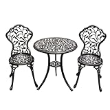 TangXiaoQi Antike gegossene Aluminium Taverne Set, 3-teiliges Set, Gartenmöbel Set mit Zwei Stühlen und rundem Tisch, dekoratives Design, Bronze Aussehen (Blatt)