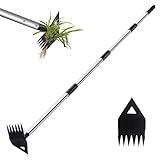 PIMEKOY Unkrautabzieher Unkrautentferner Werkzeug mit langem Griff, Unkrautwerkzeug für Gartenarbeit, Gartenhacke Unkrautjäter Rechen Combo zum Entwurzeln