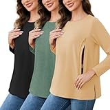 Love2Mi 3 Pack Damen Stillshirt mit Reißverschluss Lose Umstandsshirt Langarm Umstandskleidung Winter