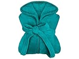 npluseins extra weicher Kapuzen-Bademantel aus Kuschelfleece - in modernen Farben und verschiedenen Größen - Unisex & wadenlang, M, Petrol