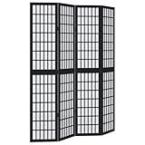 SKM 4-TLG. Paravent Schwarz Massivholz Paulownia,Möbel,Raumteiler,Schwarz,7.65KG,358771