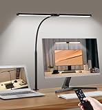 Schreibtischlampe LED Dimmbar, Schreibtischlampe Klemmbar mit Fernbedienungen, 5 Farben und 5 Helligkeitsstufen Monitor Lampe, Büro Tischlampe, Tageslichtlampe Schreibtisch, Speicherfunktion, Schwarz