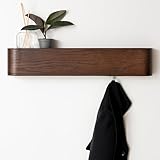 Kazai. Wandgarderobe 'Toke' | Moderne Design-Garderobe mit verdeckten Wandhaken | Garderobenpaneel aus Massivem Echtholz-Furnier | Eiche, dunkel