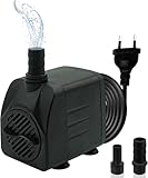 Mini Wasserpumpen(800L/H, 16W), Ultra Leise Aquarium pumpe mit hohem Hub, brunnenpumpe mit 1,5 m Netzkabel, 2 Düsen für Aquarien, Teich, Brunnen, Statuen