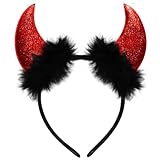 Jonami Teufelsohren, Haarreifen, Teufelchen Outfit, Teufel Hörner Rot Schwarz, Glitzer, Sexy Damen Verkleidung, Satan Outfit, Kopfschmuck Karneval, Fasching, Halloween