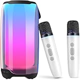 Karaoke Maschine mit 2 Mikrofonen,Karaoke mit Lautsprecher,Karaoke Mikrofon Kinder,Karaoke Anlage für Erwachsene/Kinder mit Lichteffekte, Unterstützt Bluetooth/USB/TF/AUX