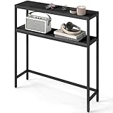 VASAGLE Konsolentisch, schmaler Sofatisch mit 2 Ablagen, 20 x 80 x 80 cm, Flurtisch, 2 Ebenen, für Flur, Wohnzimmer, Schlafzimmer, anthrazitgrau-tintenschwarz LNT130B22