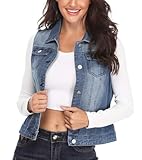 Miss Moly Damen Gewaschener Denim Weste Leicht mit Taschen BF Stil Dunkel Blau - L